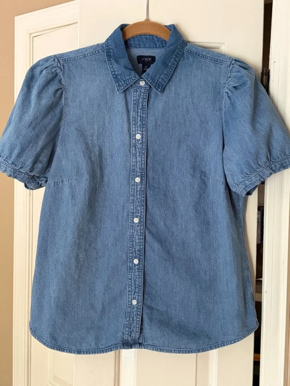 J.Crew Chambray Puff Sleeve Button-Up Shirt Blue Size M